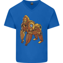 A Steampunk Gorilla Ape Mens V-Neck Cotton T-Shirt Royal Blue