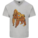 A Steampunk Gorilla Ape Mens V-Neck Cotton T-Shirt Sports Grey