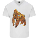 A Steampunk Gorilla Ape Mens V-Neck Cotton T-Shirt White