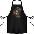 A Sugar Skull With Flowers Day of the Dead Cotton Apron 100% Organic Black