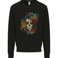 A Sugar Skull With Flowers Day of the Dead Kids Sweatshirt Jumper Black