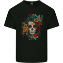 A Sugar Skull With Flowers Day of the Dead Kids T-Shirt Childrens Black
