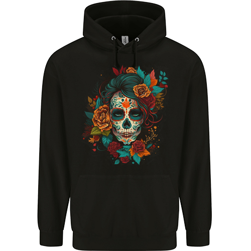 A Sugar Skull With Flowers Day of the Dead Mens Womens Kids Unisex Black Kids Hoodie