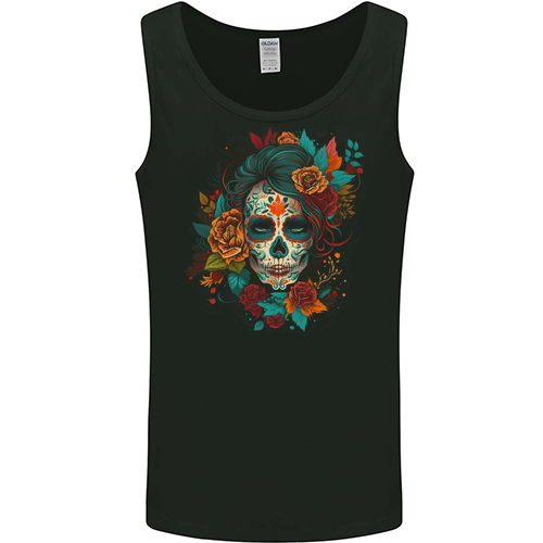 A Sugar Skull With Flowers Day of the Dead Mens Womens Kids Unisex Black Mens Vest