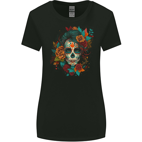 A Sugar Skull With Flowers Day of the Dead Mens Womens Kids Unisex Black Womens Missy Fit