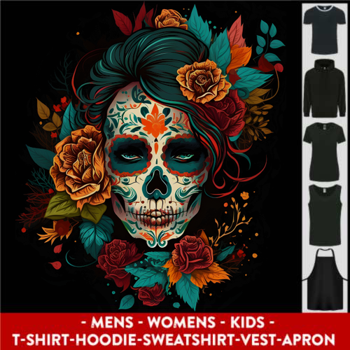 A Sugar Skull With Flowers Day of the Dead Mens Womens Kids Unisex Main Image