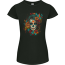 A Sugar Skull With Flowers Day of the Dead Womens Petite Cut T-Shirt Black
