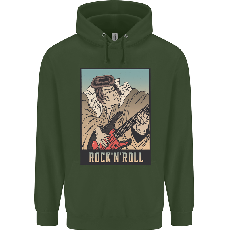 A Sumo Wrestler Playing the Electric Guitar Childrens Kids Hoodie Forest Green