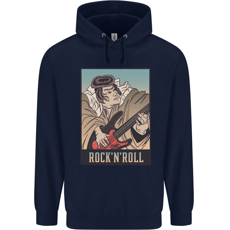 A Sumo Wrestler Playing the Electric Guitar Childrens Kids Hoodie Navy Blue