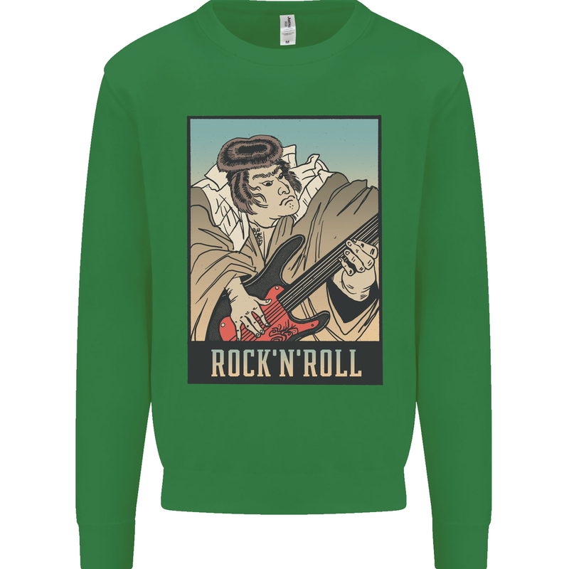 A Sumo Wrestler Playing the Electric Guitar Kids Sweatshirt Jumper Irish Green