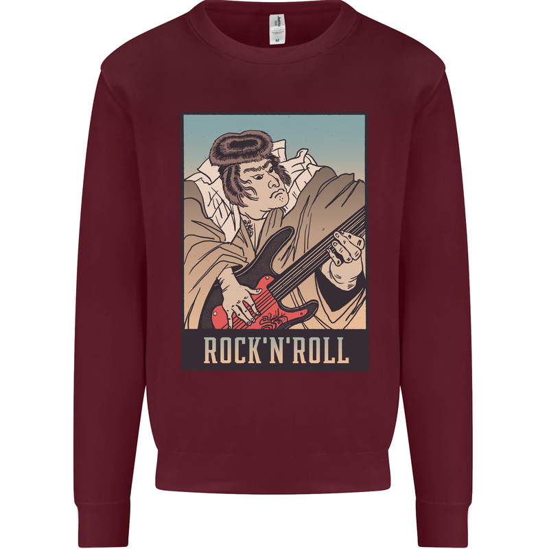 A Sumo Wrestler Playing the Electric Guitar Kids Sweatshirt Jumper Maroon