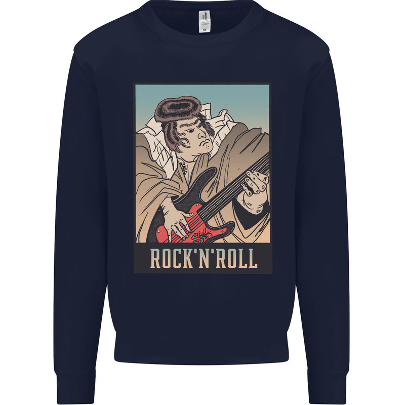 A Sumo Wrestler Playing the Electric Guitar Kids Sweatshirt Jumper Navy Blue
