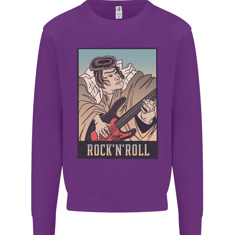 A Sumo Wrestler Playing the Electric Guitar Kids Sweatshirt Jumper Purple
