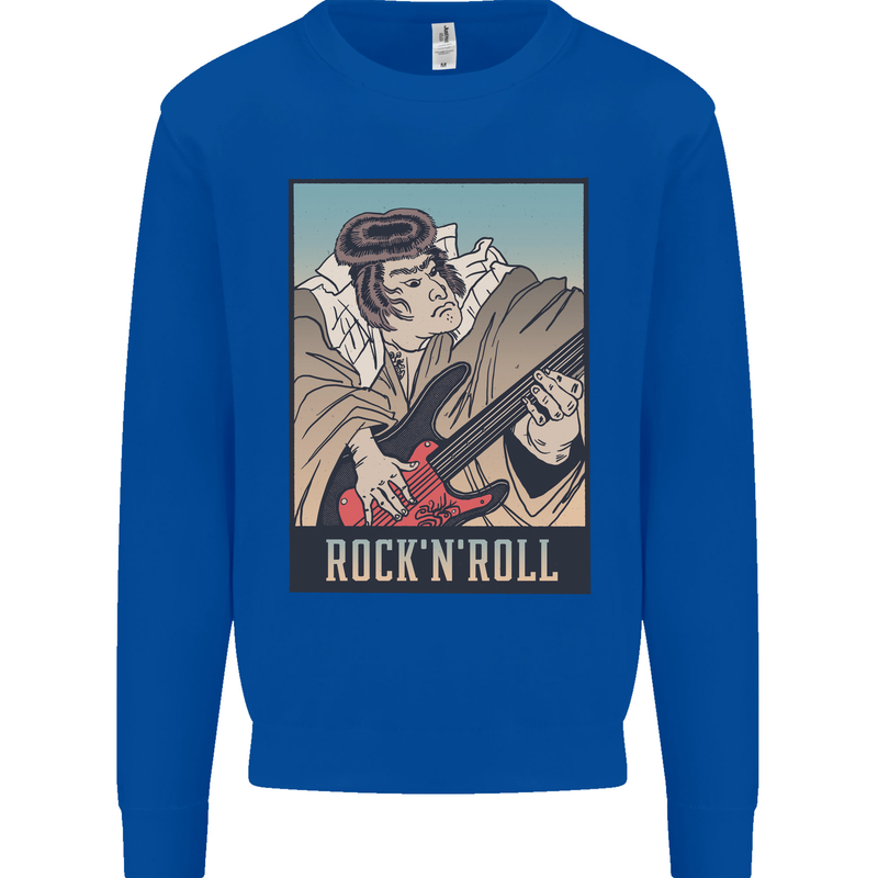A Sumo Wrestler Playing the Electric Guitar Kids Sweatshirt Jumper Royal Blue