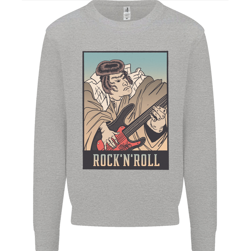 A Sumo Wrestler Playing the Electric Guitar Kids Sweatshirt Jumper Sports Grey