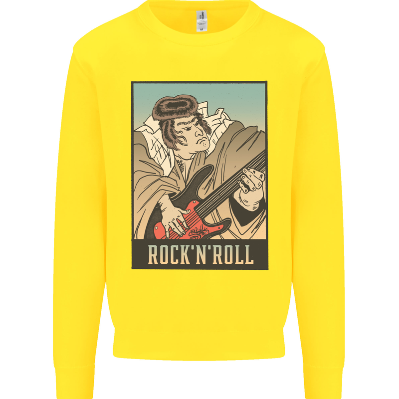 A Sumo Wrestler Playing the Electric Guitar Kids Sweatshirt Jumper Yellow