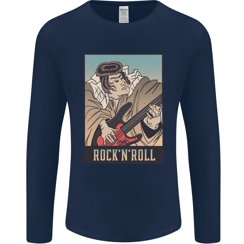 A Sumo Wrestler Playing the Electric Guitar Mens Long Sleeve T-Shirt Navy Blue