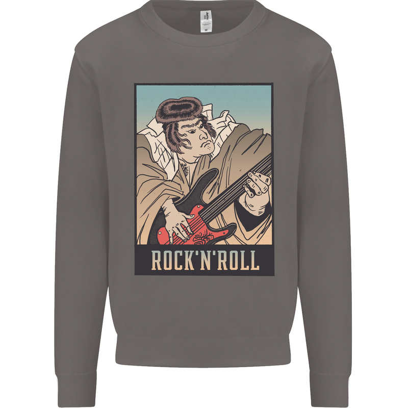 A Sumo Wrestler Playing the Electric Guitar Mens Sweatshirt Jumper Charcoal