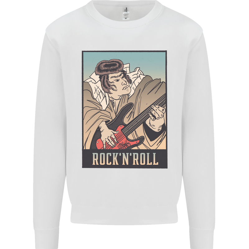A Sumo Wrestler Playing the Electric Guitar Mens Sweatshirt Jumper White