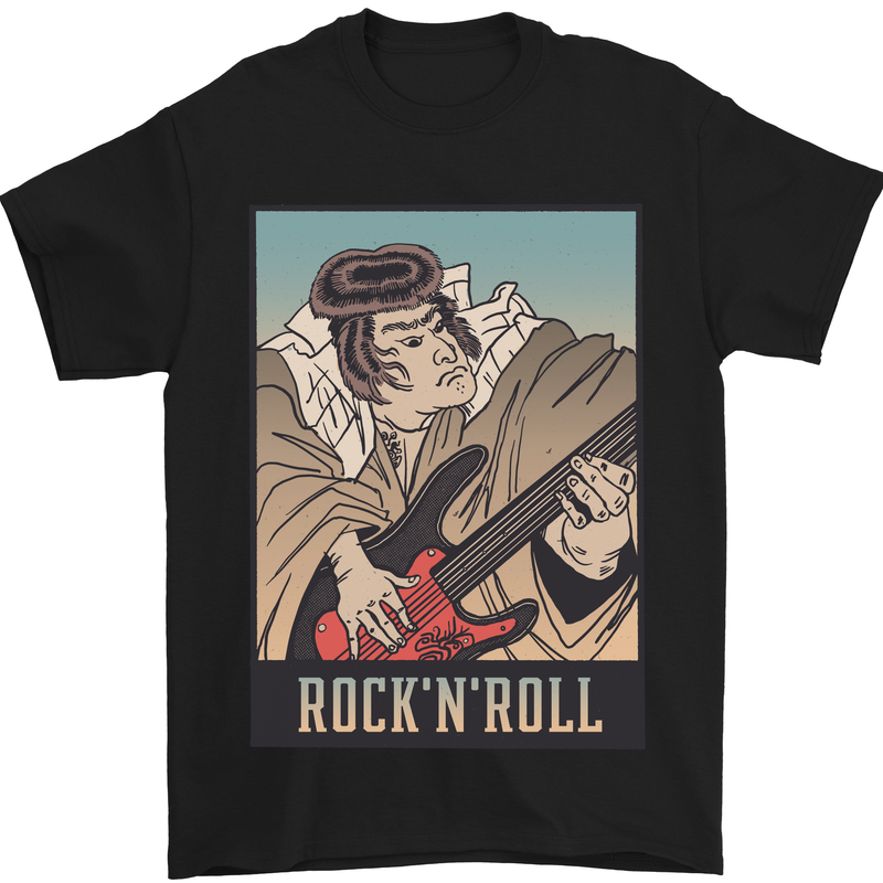 A Sumo Wrestler Playing the Electric Guitar Mens T-Shirt 100% Cotton Black