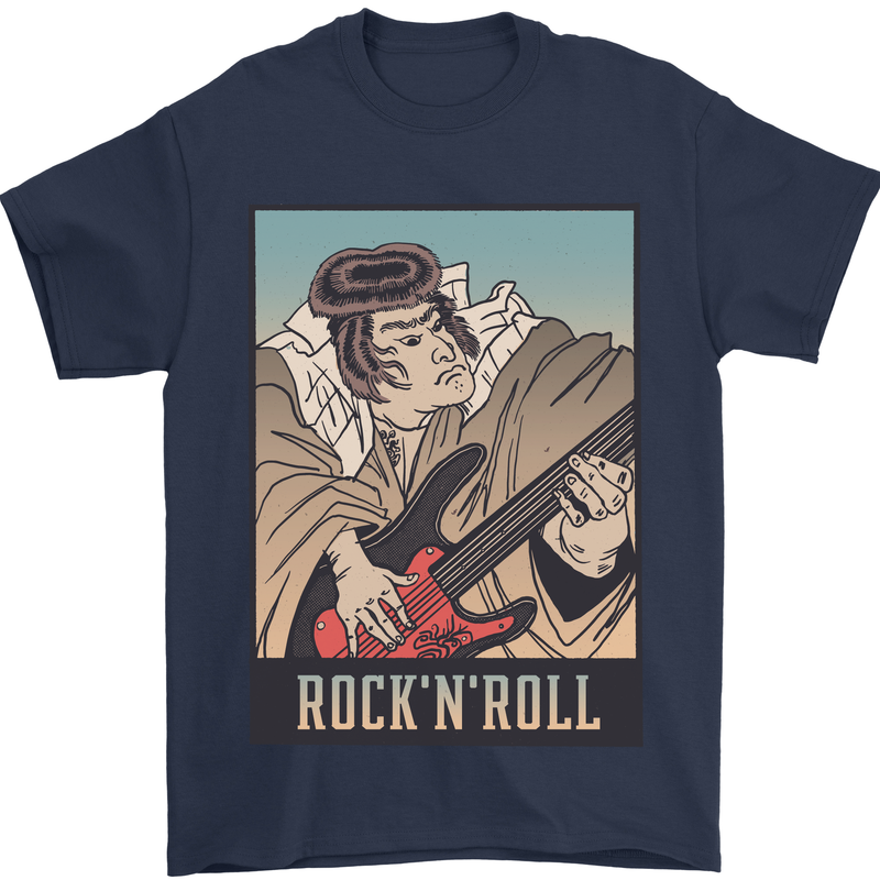 A Sumo Wrestler Playing the Electric Guitar Mens T-Shirt 100% Cotton Navy Blue