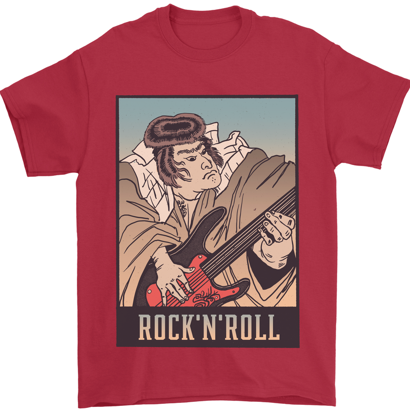 A Sumo Wrestler Playing the Electric Guitar Mens T-Shirt 100% Cotton Red