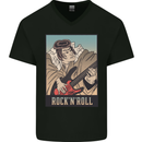 A Sumo Wrestler Playing the Electric Guitar Mens V-Neck Cotton T-Shirt Black