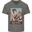 A Sumo Wrestler Playing the Electric Guitar Mens V-Neck Cotton T-Shirt Charcoal