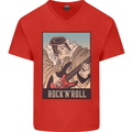 A Sumo Wrestler Playing the Electric Guitar Mens V-Neck Cotton T-Shirt Red