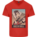 A Sumo Wrestler Playing the Electric Guitar Mens V-Neck Cotton T-Shirt Red