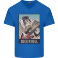 A Sumo Wrestler Playing the Electric Guitar Mens V-Neck Cotton T-Shirt Royal Blue