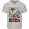 A Sumo Wrestler Playing the Electric Guitar Mens V-Neck Cotton T-Shirt Sports Grey