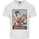 A Sumo Wrestler Playing the Electric Guitar Mens V-Neck Cotton T-Shirt White