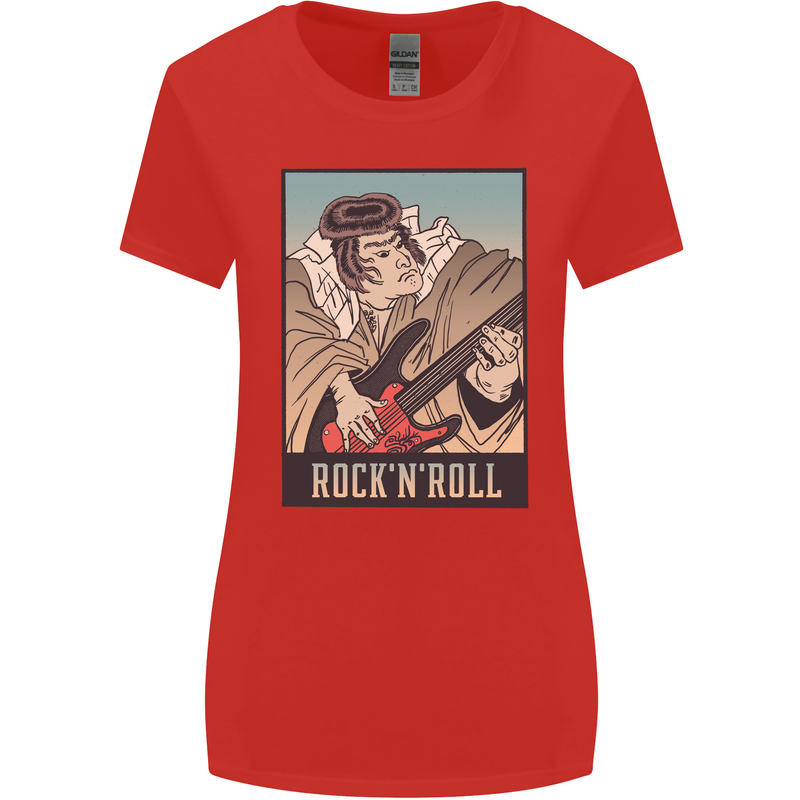 A Sumo Wrestler Playing the Electric Guitar Womens Wider Cut T-Shirt Red