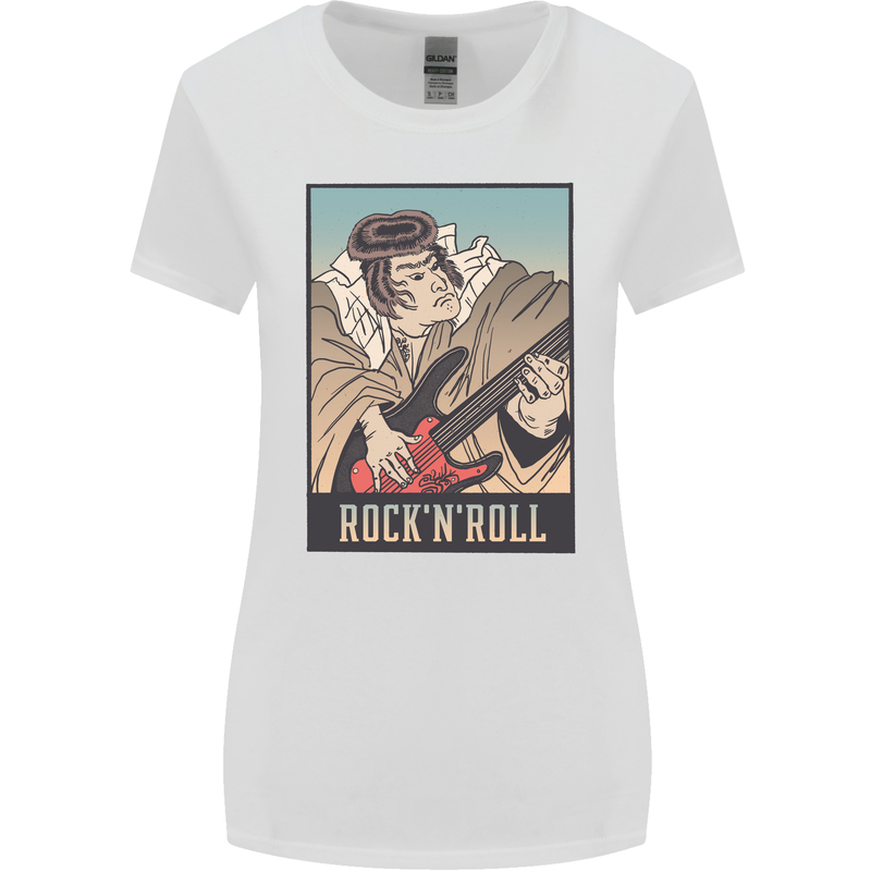 A Sumo Wrestler Playing the Electric Guitar Womens Wider Cut T-Shirt White