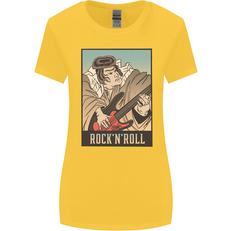 A Sumo Wrestler Playing the Electric Guitar Womens Wider Cut T-Shirt Yellow