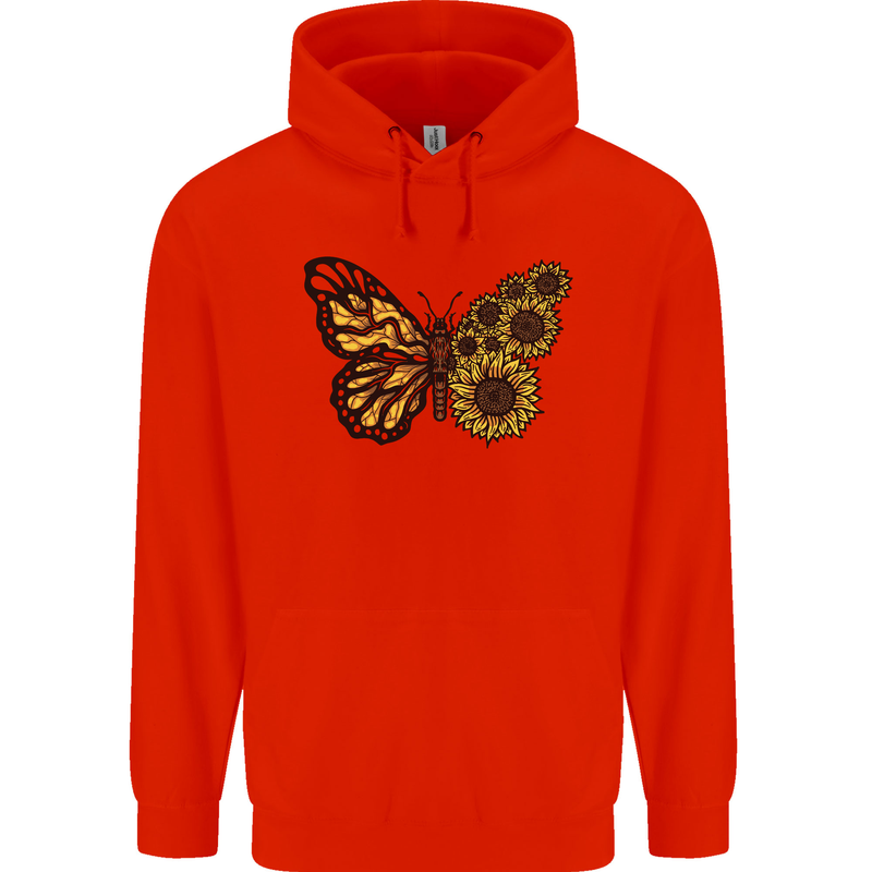 A Sunflower Butterfly Childrens Kids Hoodie Bright Red