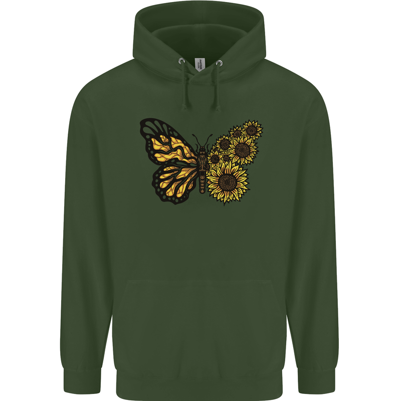 A Sunflower Butterfly Childrens Kids Hoodie Forest Green