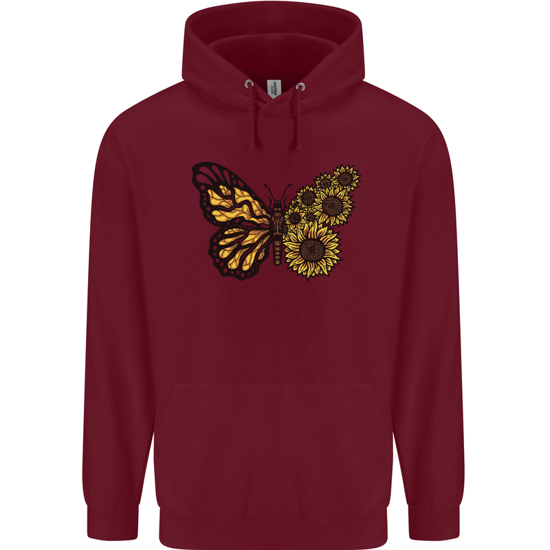 A Sunflower Butterfly Childrens Kids Hoodie Maroon