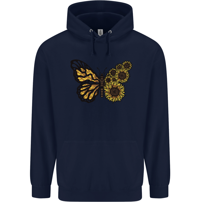 A Sunflower Butterfly Childrens Kids Hoodie Navy Blue