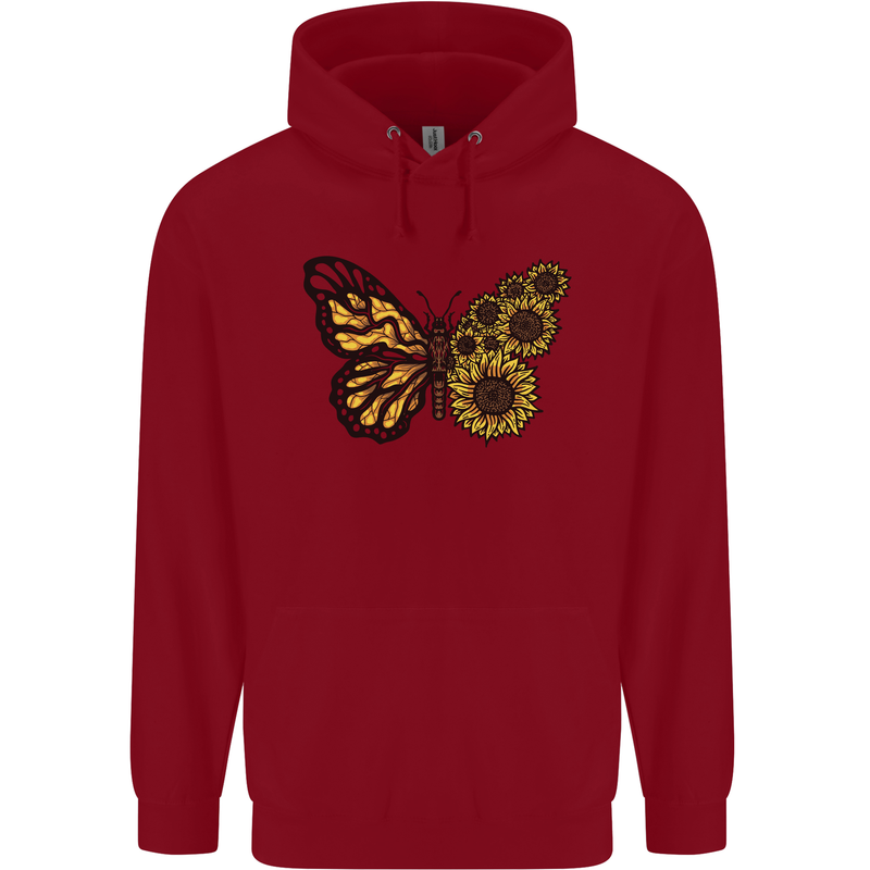 A Sunflower Butterfly Childrens Kids Hoodie Red