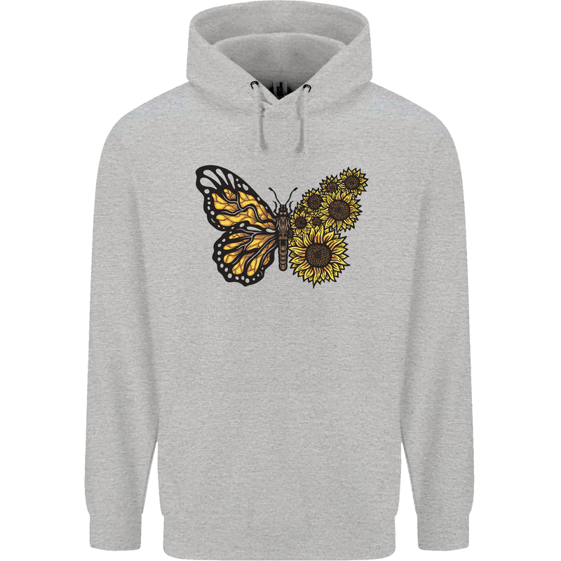 A Sunflower Butterfly Childrens Kids Hoodie Sports Grey