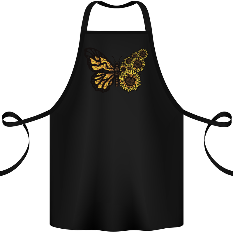 A Sunflower Butterfly Cotton Apron 100% Organic Black