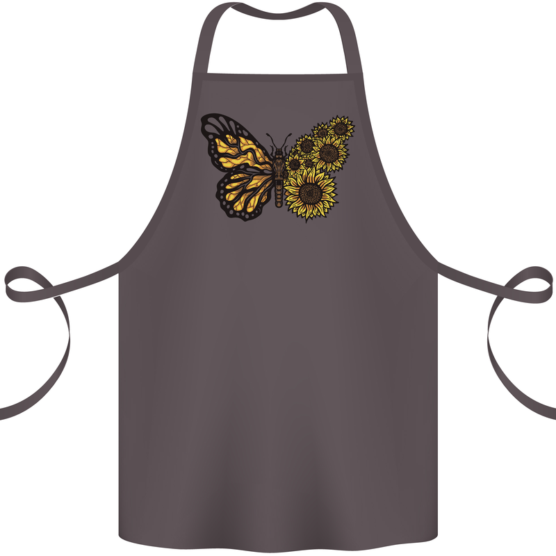 A Sunflower Butterfly Cotton Apron 100% Organic Dark Grey