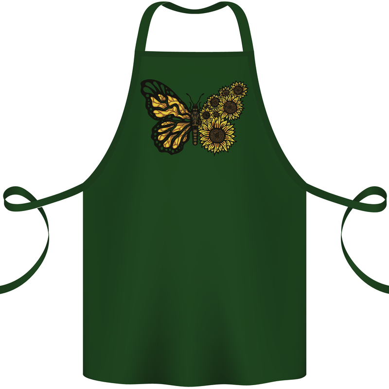 A Sunflower Butterfly Cotton Apron 100% Organic Forest Green