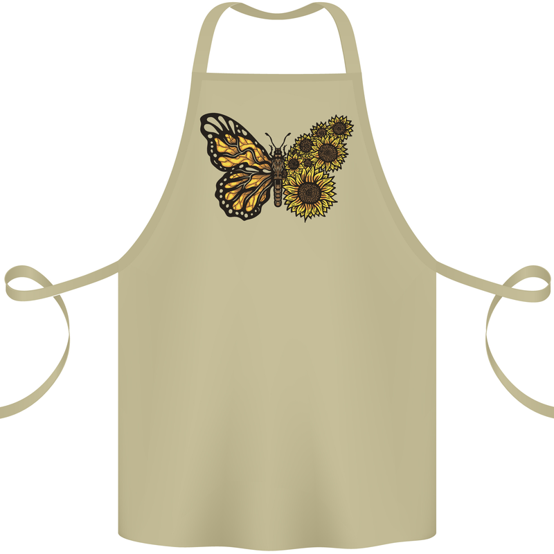 A Sunflower Butterfly Cotton Apron 100% Organic Khaki