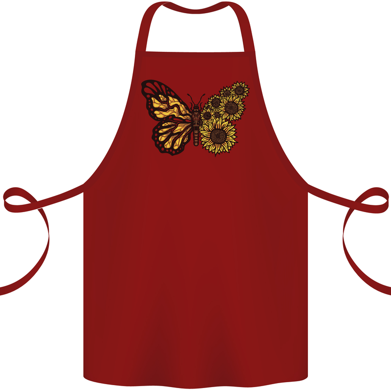 A Sunflower Butterfly Cotton Apron 100% Organic Maroon