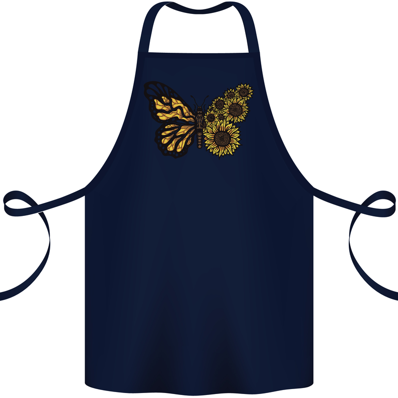 A Sunflower Butterfly Cotton Apron 100% Organic Navy Blue