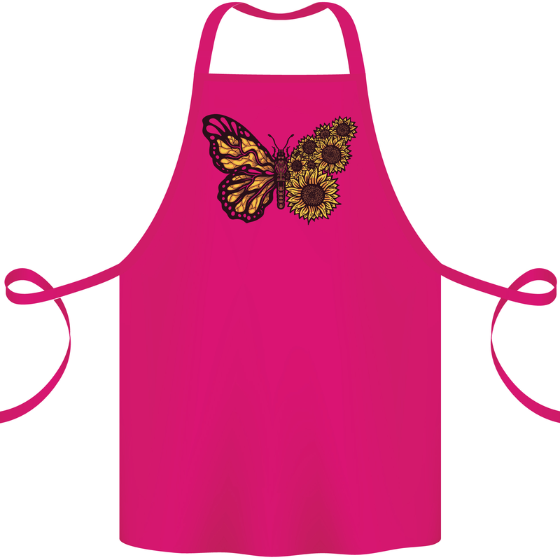 A Sunflower Butterfly Cotton Apron 100% Organic Pink