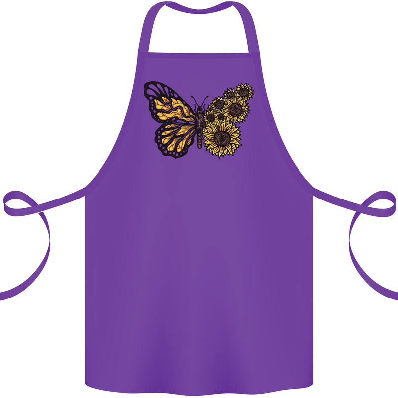 A Sunflower Butterfly Cotton Apron 100% Organic Purple